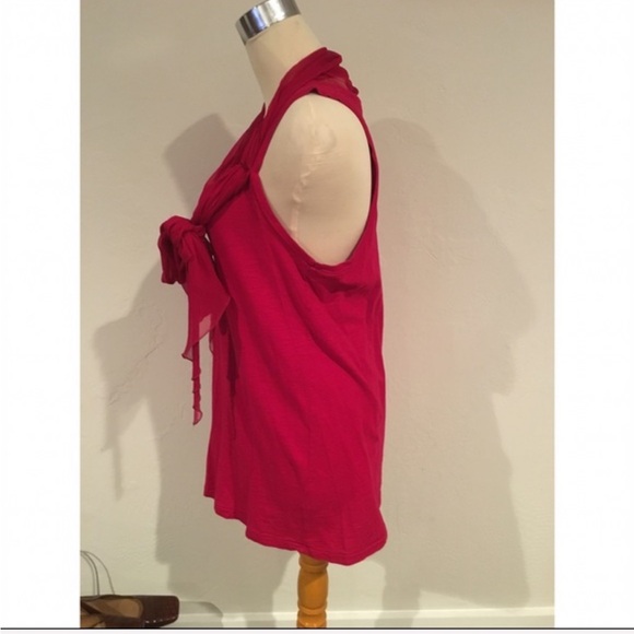Elizabeth and James Magenta Cotton and Chiffon Draped Panel Blouse Medium - Picture 2 of 3